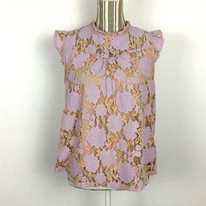 Monteau grey/pink lace overlay blouse Size XL